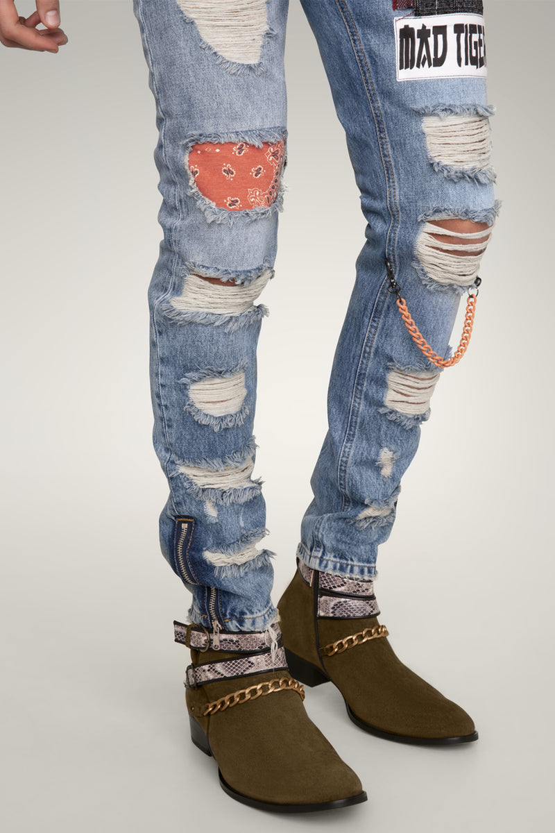 SNAKE BUCKLE KHAKI BOOTS