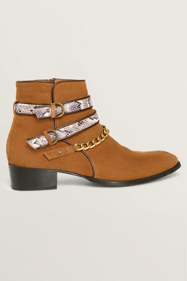 SNAKE BUCKLE TOBACCO BOOTS