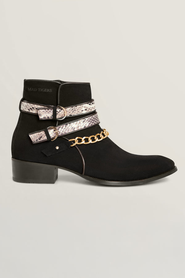 SNAKE BUCKLE BLACK BOOTS