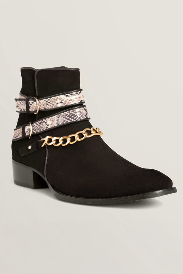 SNAKE BUCKLE BLACK BOOTS