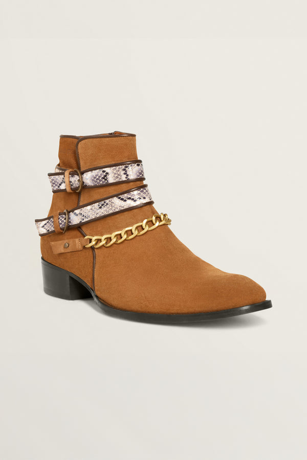 SNAKE BUCKLE TOBACCO BOOTS